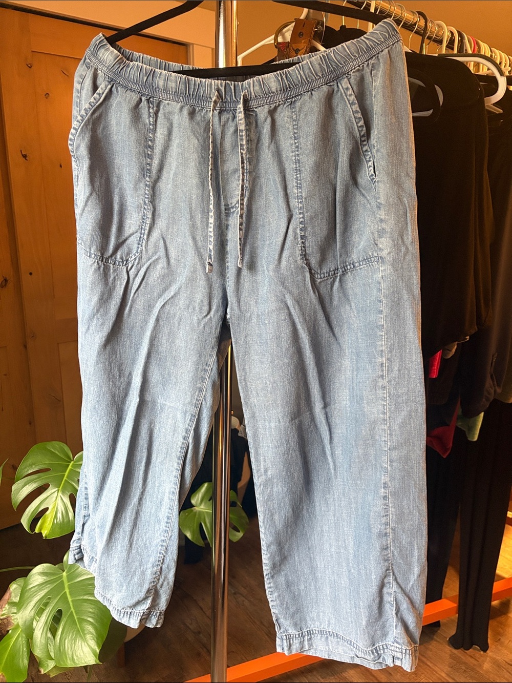 Splendid Light Blue Drawstring Cotton-Linen capris